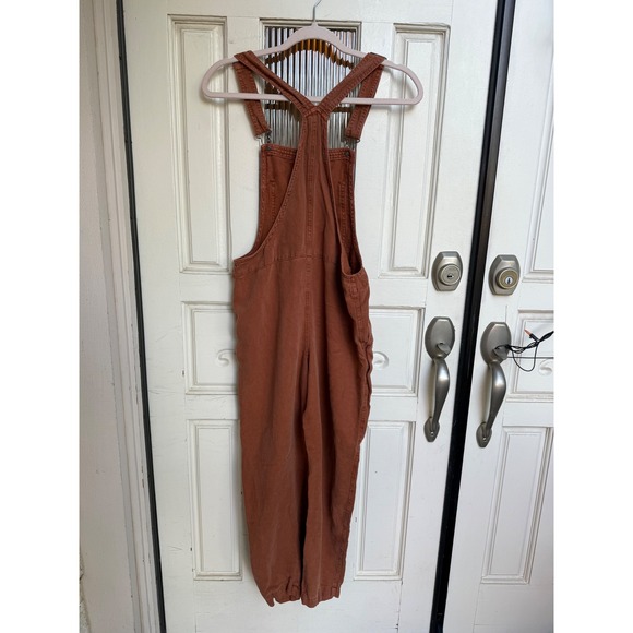 Aerie Rust Orange Linen Blend Cropped Overalls Women's Size XS - Picture 4 of 4
